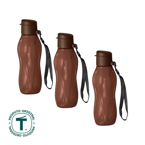 Kit 3 Garrafas de Água Tupperware Eco Tupper Chocolate 310ml