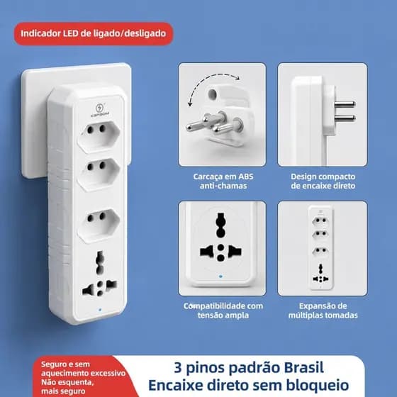 Mini Power Strip 4 Sockets 10a Bivolt 3-Pin Adapter AC100/250V 50/60HZ Mini Power Strip 4 Holes 10A