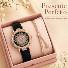 KIT RELÓGIO DOURADO RESISTENTE À ÁGUA Relógio Feminino Diamond Elegance Luxo Quartzo Pulseira com Pedras Brilhantes