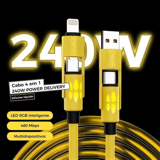 Cabo de Carregamento Rápido Multi USB 4 em 1 com Aroma Integrado