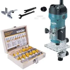 Kit Tupia Manual Laminadora 530w 6mm m3700b + Jogo De Fresas 12 Peças