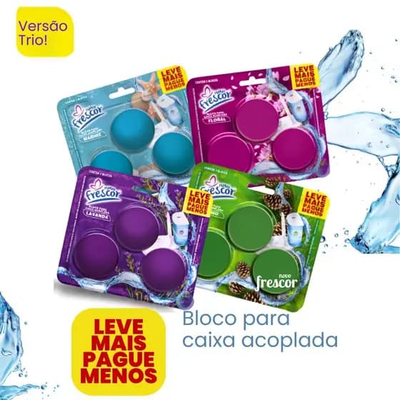 Bloco Sanitário Triplo para Caixa Acoplada 45g Novo Frescor Diversas Fragrâncias