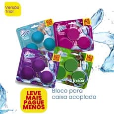 Bloco Sanitário Triplo para Caixa Acoplada 45g Novo Frescor Diversas Fragrâncias