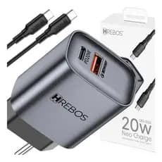 Carregador Turbo 20W Kit Fonte Tipo C Dual USB + Cabo Tipo C Para Tipo C Ultra Rápido Original PD A14 G22 A56  Xiaomi