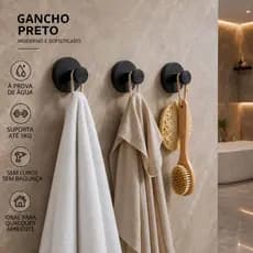 Kit Gancho Preto Ventosa de Parede Sem Furadeira Design Moderno Alta Resistência e Fácil Instalação