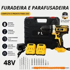 Furadeira/Parafusadeira 48V Sem Fio Alto Impacto 2 Baterias Maleta Completa Profissional