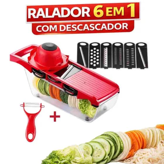 Ralador Multifuncional Cortador Fatiador Mandoline 6 em 1 + Descascador Prático Inoxidável Profissional Manual