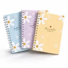 Kit 3 Caderno Escrita Floral A5 Papel Capa Dura Agenda Anotações Oração Dia das Mulheres Mãe