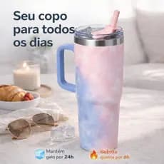 Copo Térmico Inox Portátil 1200ML com Tampa e Canudo Garrafa Térmica Inoxidável