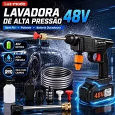 Lavadora de Alta Pressão 48V Sem Fio Lava Jato Portátil com Maleta Completa Bateria Recarregável