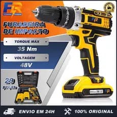 Furadeira Parafusadeira 48V de Impacto Sem Fio 💥 3 Funções | Super Potente | Kit Completo + Maleta