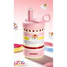 Garrafa Térmica Cute 500ml Inox 316 com Canudo e Alça – Copo Infantil Rosa Desenho Fofo