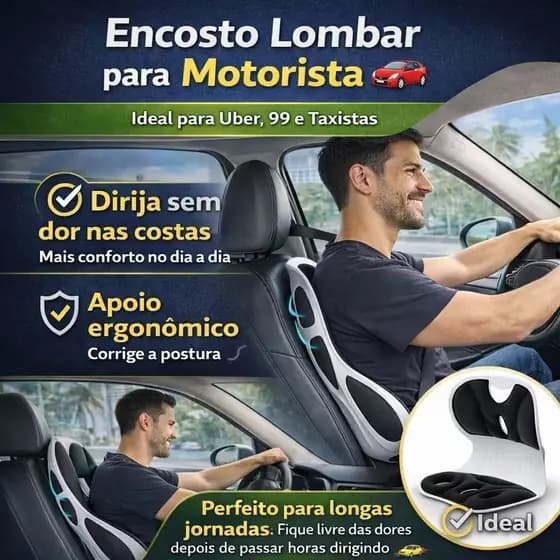 Almofada Ergonômica com Encosto para Cadeira | Suporte Lombar | Alívio de Dor nas Costas | Antiderrapante