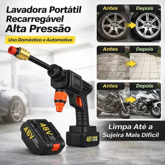Lavadora de Alta Pressão Portátil Recarregável | Pistola Lava Jato para Carros e Casa