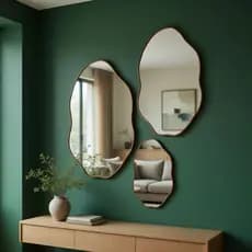 Kit 3 Espelhos Orgânicos Decorativos Com Moldura Em Couro Reforçado - Moldura Premium P/ Sala Quarto