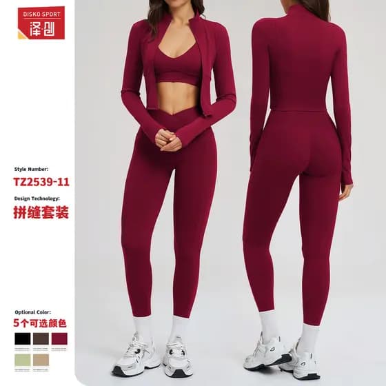 Terno de Fitness nu zíper Casual terno feminino ciclismo ao ar livre correndo esportes terno de três peças 2539