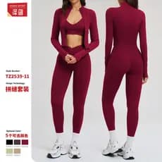 Terno de Fitness nu zíper Casual terno feminino ciclismo ao ar livre correndo esportes terno de três peças 2539