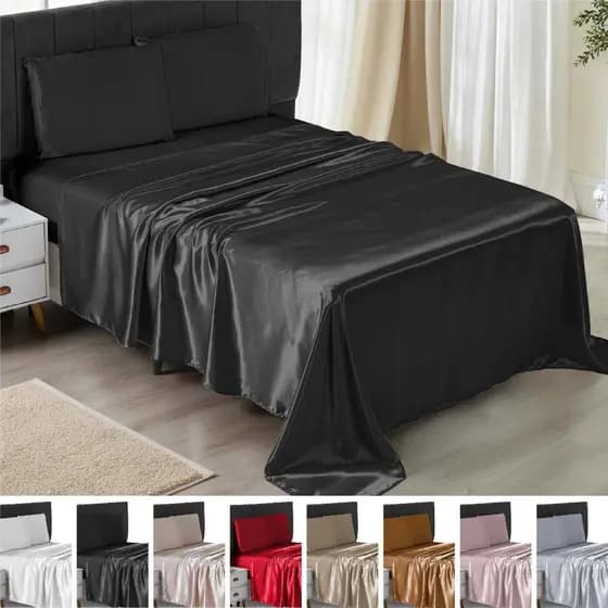 Jogo de Cama Lençol e Fronha 04 Peças  Cetim Casal Padrão Antifrizz Charmousse Brilhante Sedoso Luxo