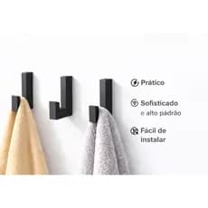 Cabide Gancho Adesivo de Parede com Fita Dupla Face Ou Parafuso para Toalhas Banheiro Cor Preto  Porta