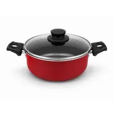 Caçarola Antiaderente Nº22 Vermelha Com Tampa de Vidro Panela Alumínio Exclusive 22cm