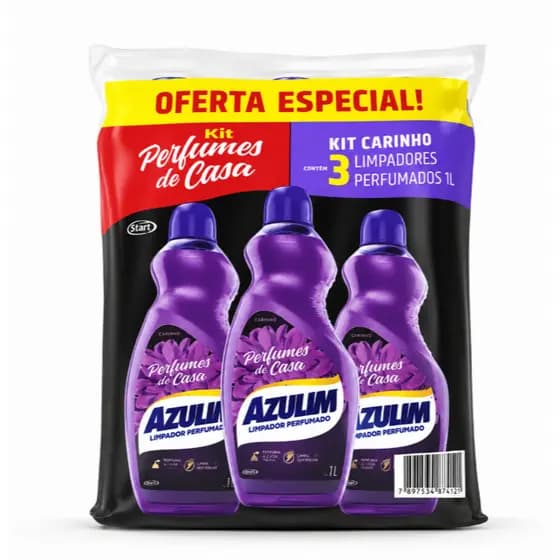 Kit 3 Azulim Perfumes de Casa Carinho 1L Limpador Perfumado Limpeza de Pisos e Ambientes
