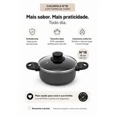 Caçarola Nº18, Caçarola Antiaderente, Panela Antiaderente, Panela com Tampa de Vidro, Caçarola Grafite, Panela Alumínio