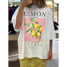 Camiseta Unissex Oversized Plus Size Feminina Masculina casual ajuste folgado estampa limão e letra