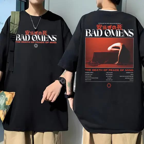 Camiseta Unissex Oversized Plus Size Feminina Masculina Street Bad Omens Peace Of Mind Album Rock Blusa Unissex Streetwe
