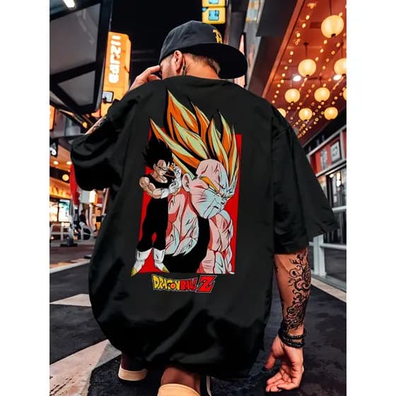 Camiseta Unissex Oversized Plus Size Feminina Masculina Camisa   Streetwear Dragon Vegeta Super Saiyajin Projeção Energi