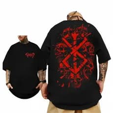 Camiseta Unissex Oversized Plus Size Feminina Masculina Caveira Berserk Treino Academia Larga Fit