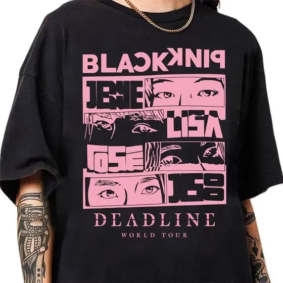 Camiseta Unissex Oversized Plus Size Feminina Masculina BlackPink Deadline World Tour T-Shirt