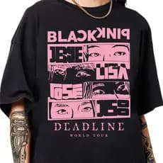 Camiseta Unissex Oversized Plus Size Feminina Masculina BlackPink Deadline World Tour T-Shirt