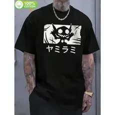 Camiseta Unissex Oversized Plus Size Feminina Masculina Unissex Sableye Pokemon Caveira Texto Japonês Anime Estampada Co