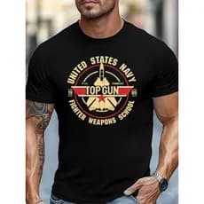 2026 Nova Camiseta Masculina "Top Gun" Escola de Armas da Marinha dos EUA, Gola Redonda, Confortável