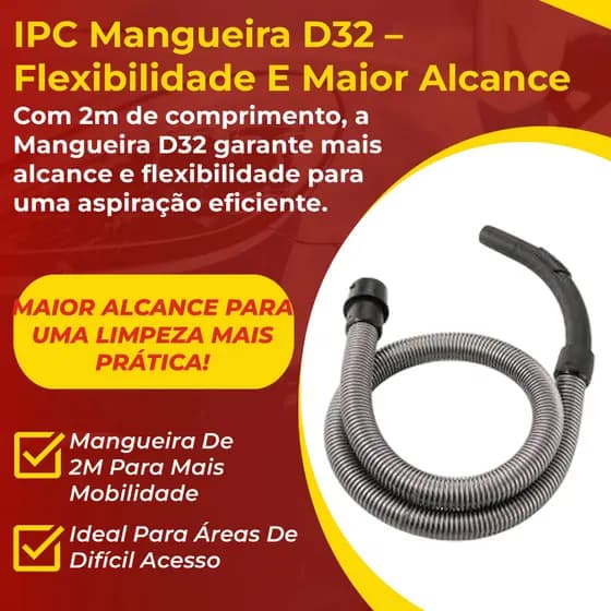 IPC Mangueira CASP0060 2M D32 Flexível Alta Resistência Compatível com Aspirador Ecoclean Soteco