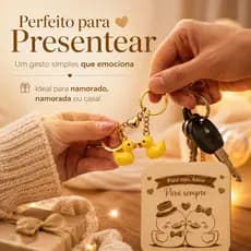 Presente para Namorado ou Namorada Plaquinha de Mesa Romântica Pato Para Sempre com 2 Mini Patinhos