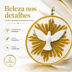 Chaveiro Divino Espírito Santo 5cm Dourado Branco Religioso Presente Católico Premium