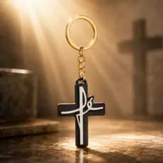 Chaveiro Fé Cruz Luxo Religioso Preto Dourado Presente Cristão