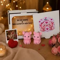 Presente Namorados Divertido Kit Casal Porquinho Caixa MDF Chaveiros