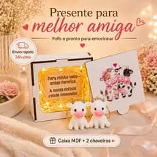 Presente Para Amiga Kit Vaquinha com Caixa MDF e 2 Chaveiros Fofo dia dos amigos