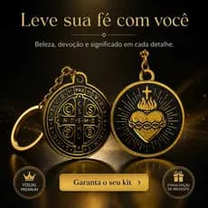 Kit 2 Chaveiros Religiosos São Bento e Sagrado Coração Dourado Premium