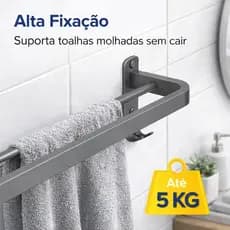 Porta Toalha Duplo Banheiro Inox Sem Furo – Fixação Adesiva Premium