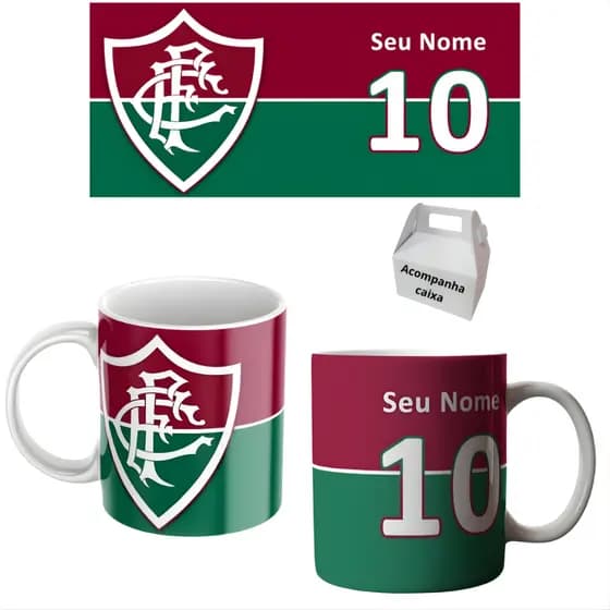 Caneca Personalizada Fluminense Tricolor Seu Nome Porcelana 325ml