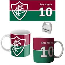 Caneca Personalizada Fluminense Tricolor Seu Nome Porcelana 325ml
