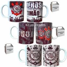 Kit 03 Canecas Personalizada Corinthians Timão Porcelana Premium Café 325ml