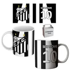 Caneca Personalizada Santos 10 Coloque seu Nome Peixão Porcelana Café 325 ml