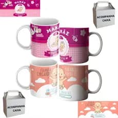 Kit 02 Canecas Personalizada Chá Revelação Menina Mamãe e Papais Porcelana Premium Café 325ml