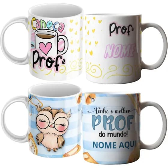 Kit 07 Canecas Personalizadas Dia Dos Professores Porcelana Café 325ml