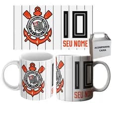 Kit 02 Canecas Personalizadas Corinthians Camisa 10 Coloque Seu Nome Porcelana Café 325ml