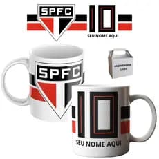 Caneca Personalizada São Paulo Tricolor Coloque seu Nome Porcelana Café 325ml